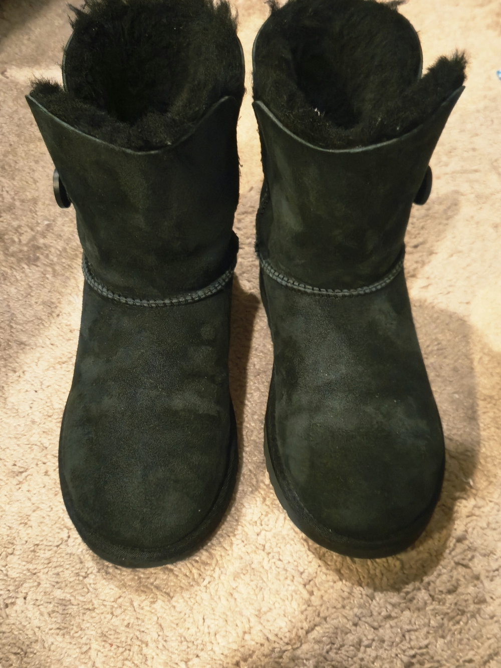 UGG Kids Bailey Button Mini Boots - Black Suede - Youth Size 4